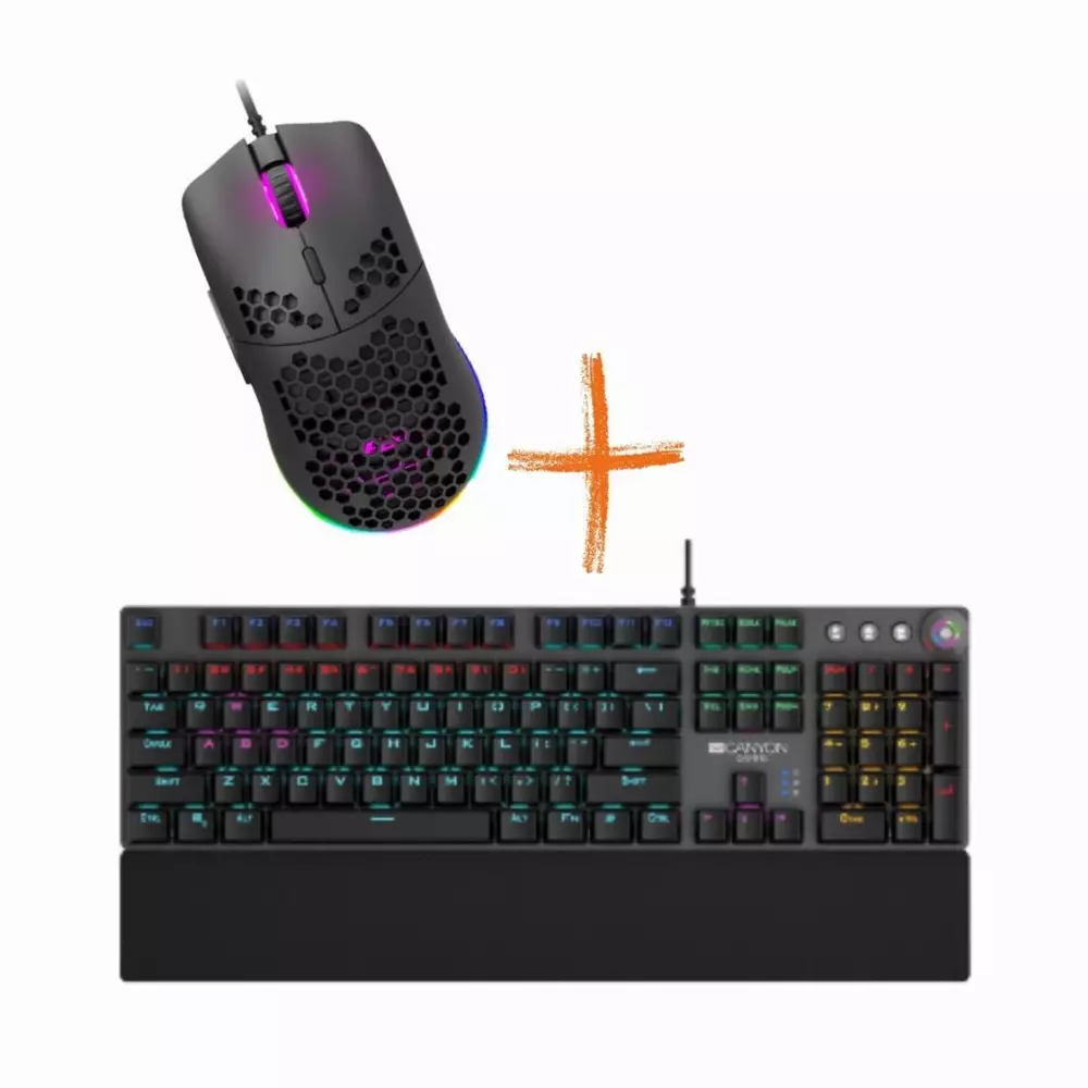 Комплект геймърска мишка + клавиатура CANYON Puncher CND-SGM11B Black RGB & CANYON Nightfall CND-SKB7-US