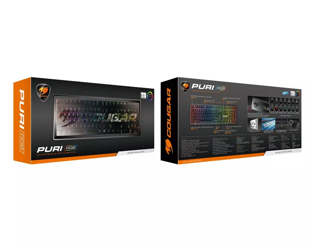 Геймърска клавиатура Cougar Puri RGB Red Switches, защитен капак