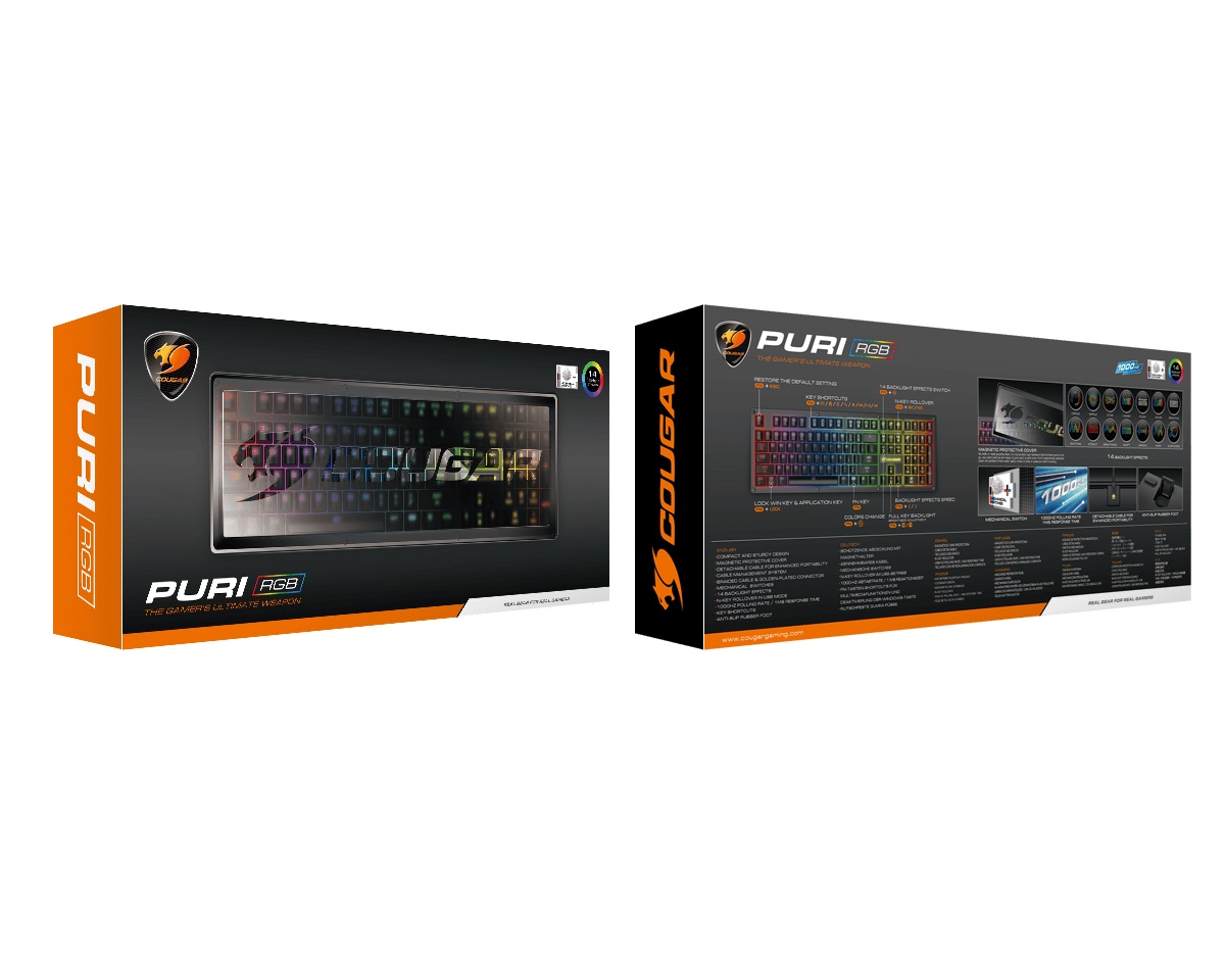 Геймърска клавиатура Cougar Puri RGB Red Switches, защитен капак