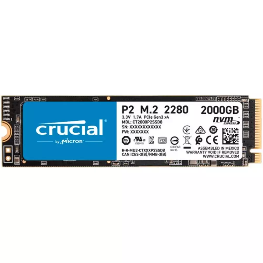 Диск SSD Crucial P2 2TB 3D NAND M.2 PCIe NVMe 3.0 x4