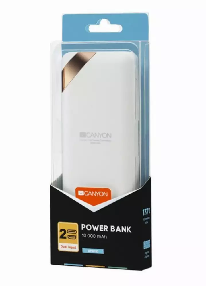 Външна батерия CANYON CNE-CPBP10W Power Bank 10000mAh Бяла