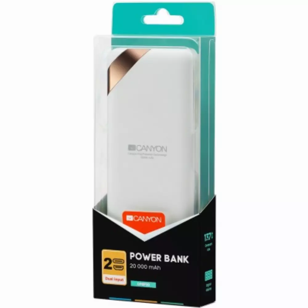 Външна батерия CANYON CNE-CPBP20W Power Bank 20000mAh Бяла