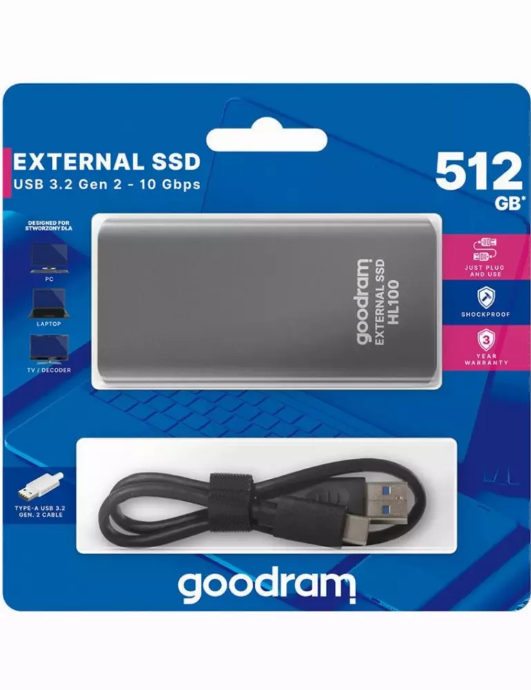 Външен диск SSD GOODRAM HL100 512GB SATA 6 Gb/s USB 3.2 Type-C