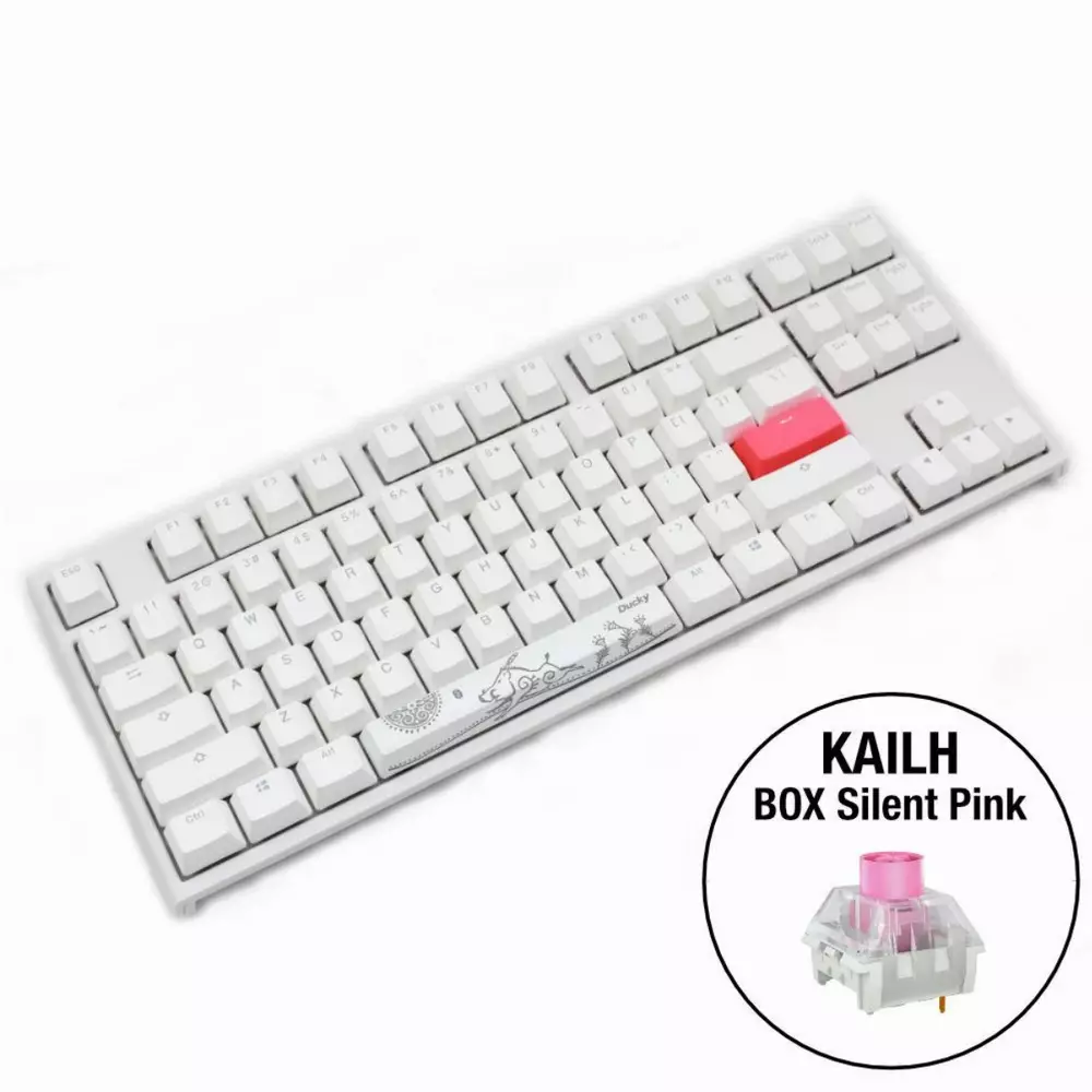 Геймърскa механична клавиатура Ducky One 2 TKL White RGB, Kailh BOX Silent Pink