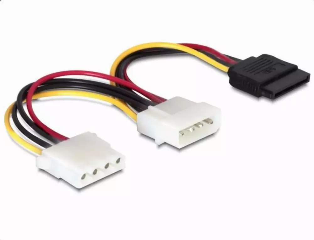 DeLock Power 4 Pin männlich zu SATA 15 Pin weiblich + 4 Pin weiblich, 16.5 cm