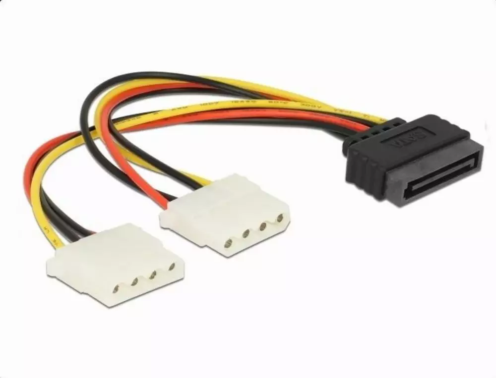 DeLock Power SATA 15pin zu 2x 4pin Molex weiblich, 20cm