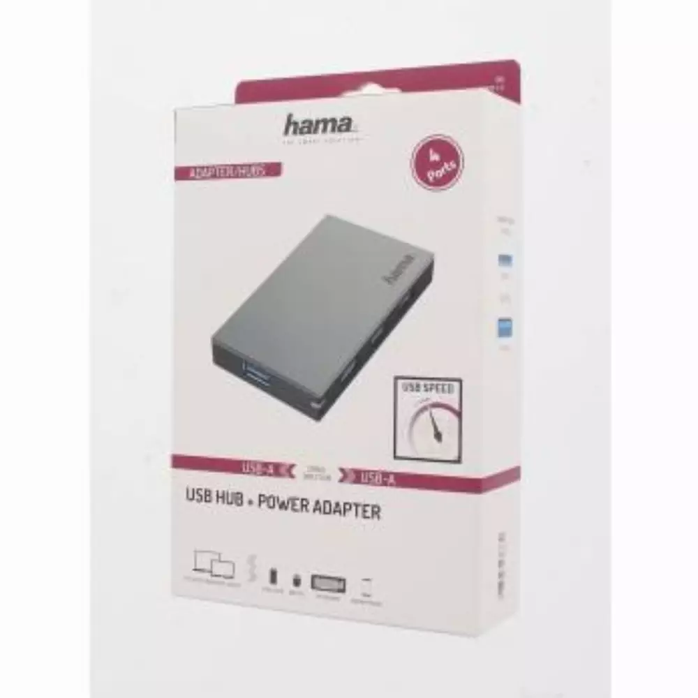 USB хъб със захранване HAMA, USB 3.0, 1:4, 5Gbit/s 