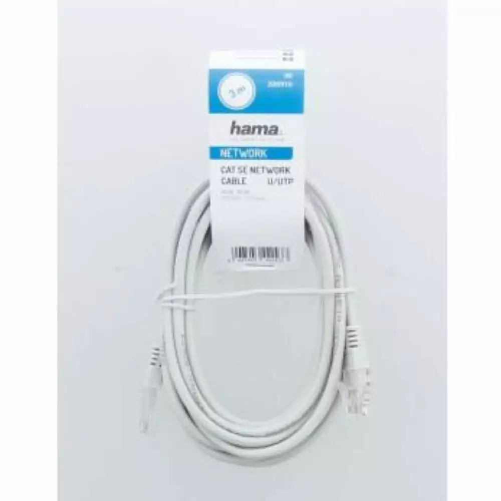 Мрежов кабел HAMA, CAT 5e, UTP, RJ-45 - RJ-45, 3 m, Сив, булк опаковка
