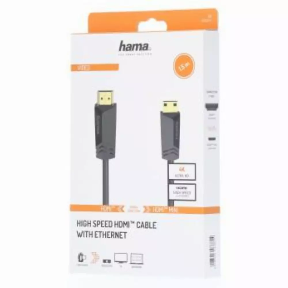 Кабел HAMA HDMI мъжко - mini HDMI мъжко, 1.5 м, позл.конектори