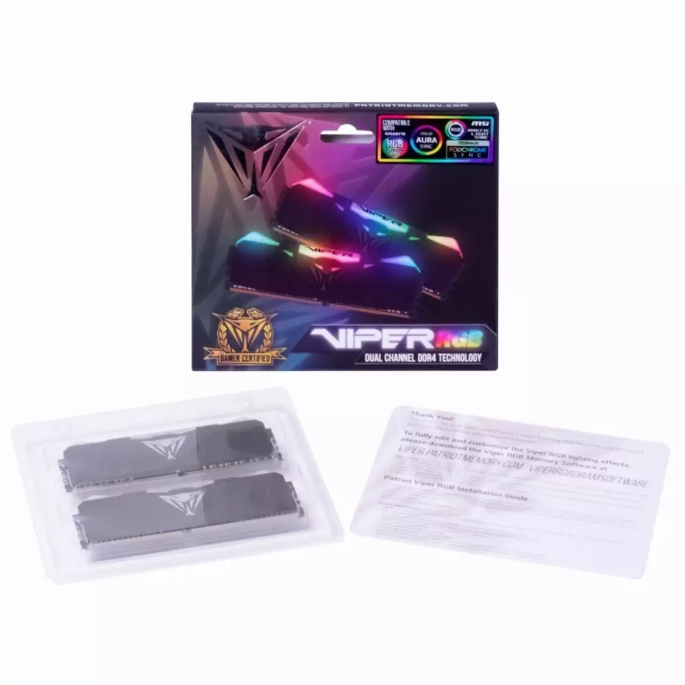 Памет Patriot Viper RGB Black 16GB (2x8GB) 3200Mhz DDR4 CL16 - PVR416G320C6K