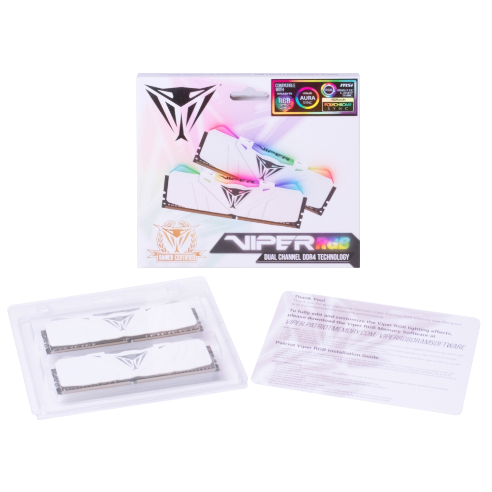 Памет Patriot Viper RGB White 16GB (2x8GB) 3200Mhz DDR4 CL16 - PVR416G320C6KW
