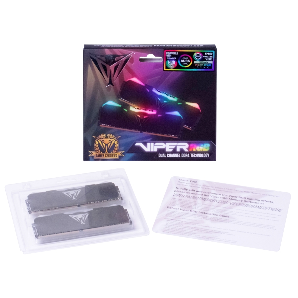 Памет Patriot Viper RGB Black 16GB (2x8GB) 3600Mhz DDR4 CL17 - PVR416G360C8K
