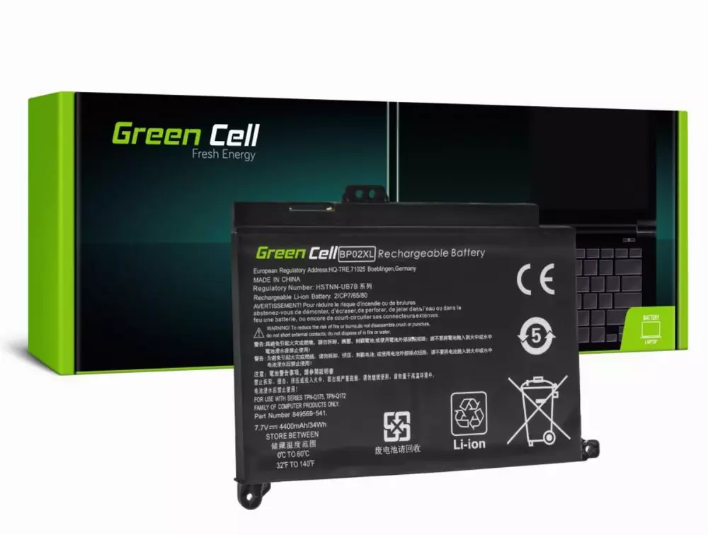 Batterie pour ordinateur portable BP02XL HP Pavilion 15-AU 15-AU051NW 15-AU071NW 15-AU102NW 15-AU107NW 15-AW 15-AW010NW 7,7V 4400mAh GREEN CELL