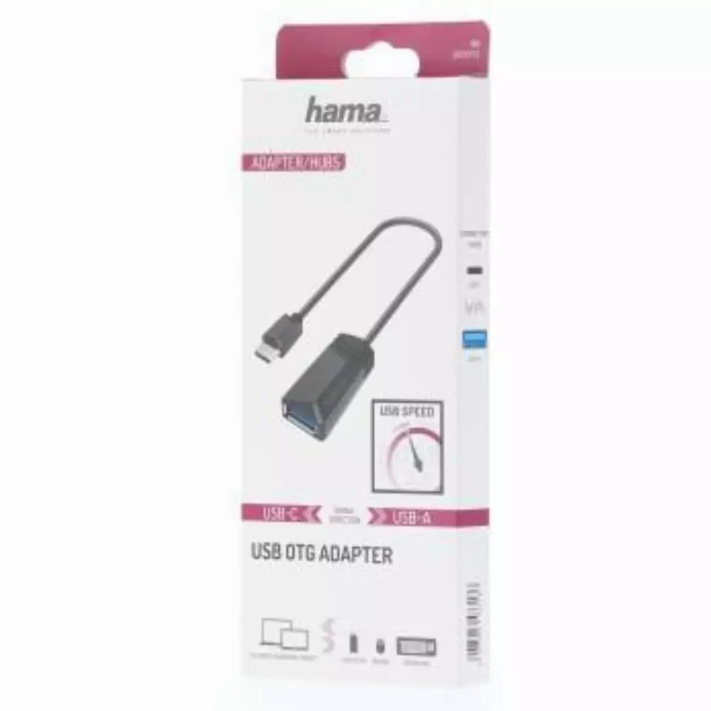 Адаптер HAMA USB-C мъжко - USB 3.2 Gen 1 A женско, 5Gbit/s, 0.15 м., Черен