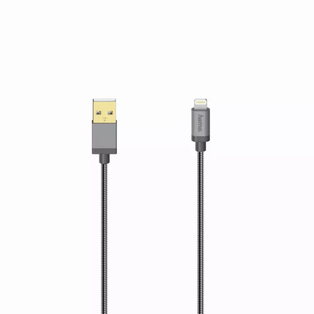 Кабел HAMA Elite USB-A мъжко - Lightning мъжко, 0.75 м., метал, Антрацит