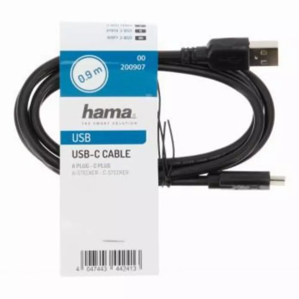 Кабел HAMA USB-C мъжко -USB 2.0 A мъжко, 0.9 м., 480Mbit/s,булк опаковка