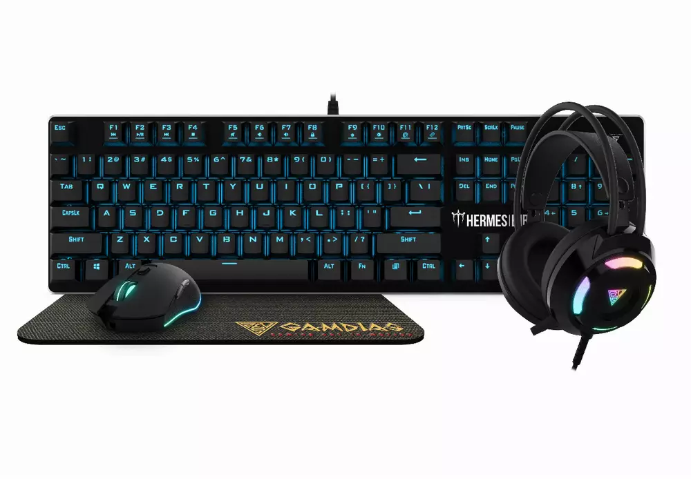 Gamdias Геймърски комплект Gaming COMBO Mechanical HERMES E1B 4-in-1 - Keyboard, Mouse, Headset, Mousepad