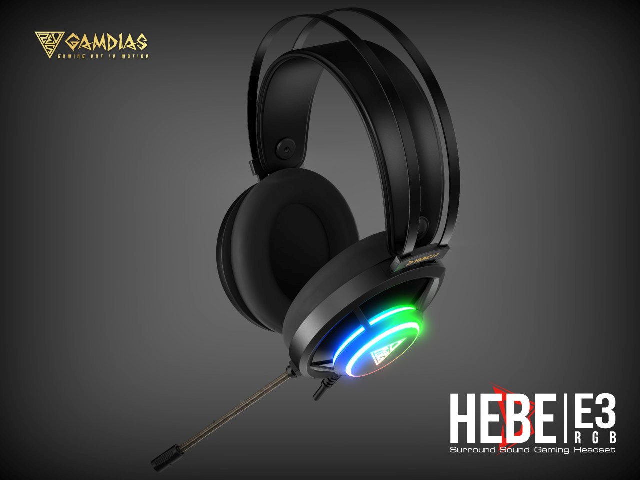 Gamdias геймърски слушалки Gaming Heaphones - HEBE E3 RGB - 50mm