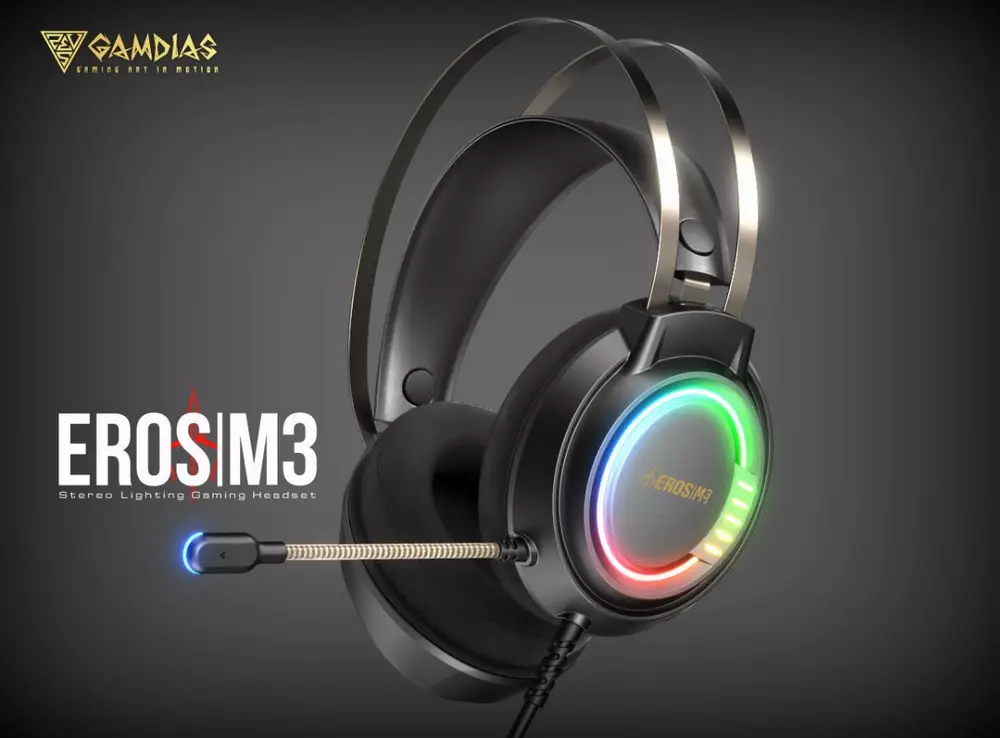 Gamdias геймърски слушалки Gaming Heaphones - EROS M3 RGB USB - 50mm