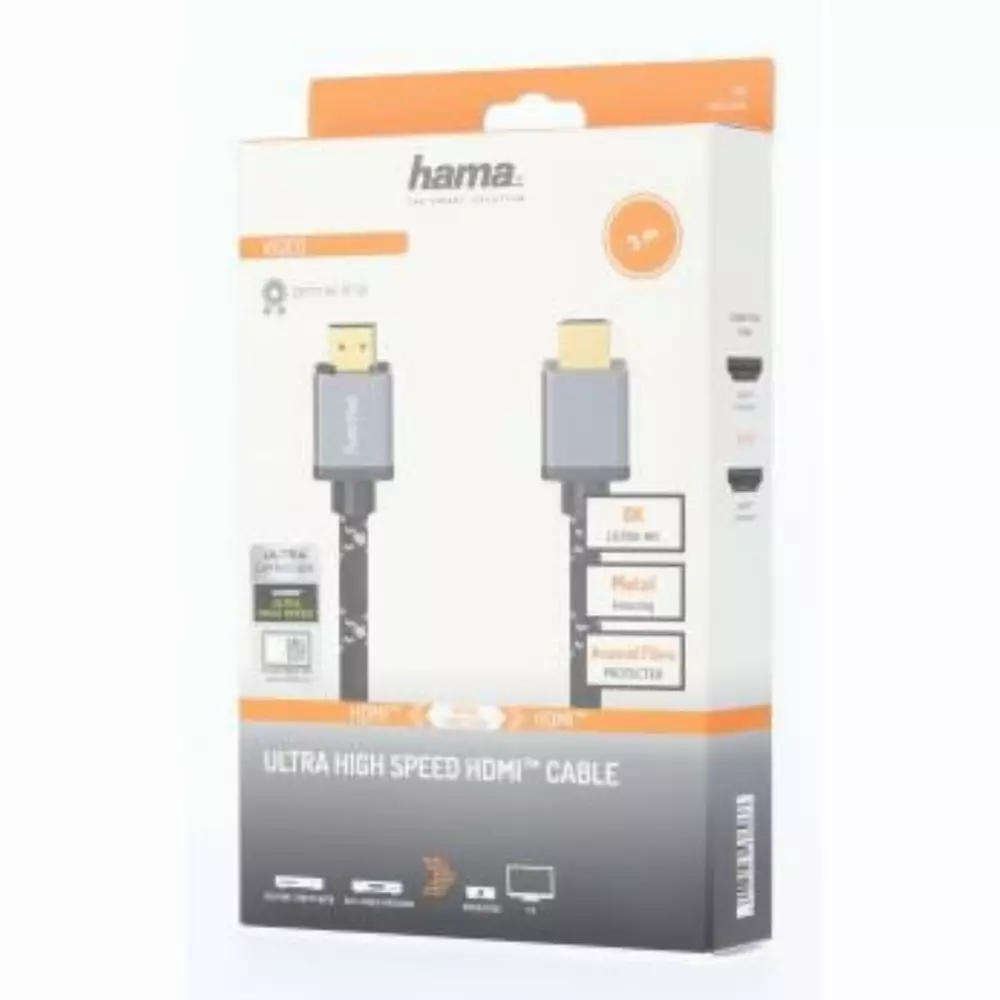 Кабел HAMA Ultra HD HDMI мъжко - HDMI мъжко, 8K, 48GB/s,метал, 3 м, позл. конектори