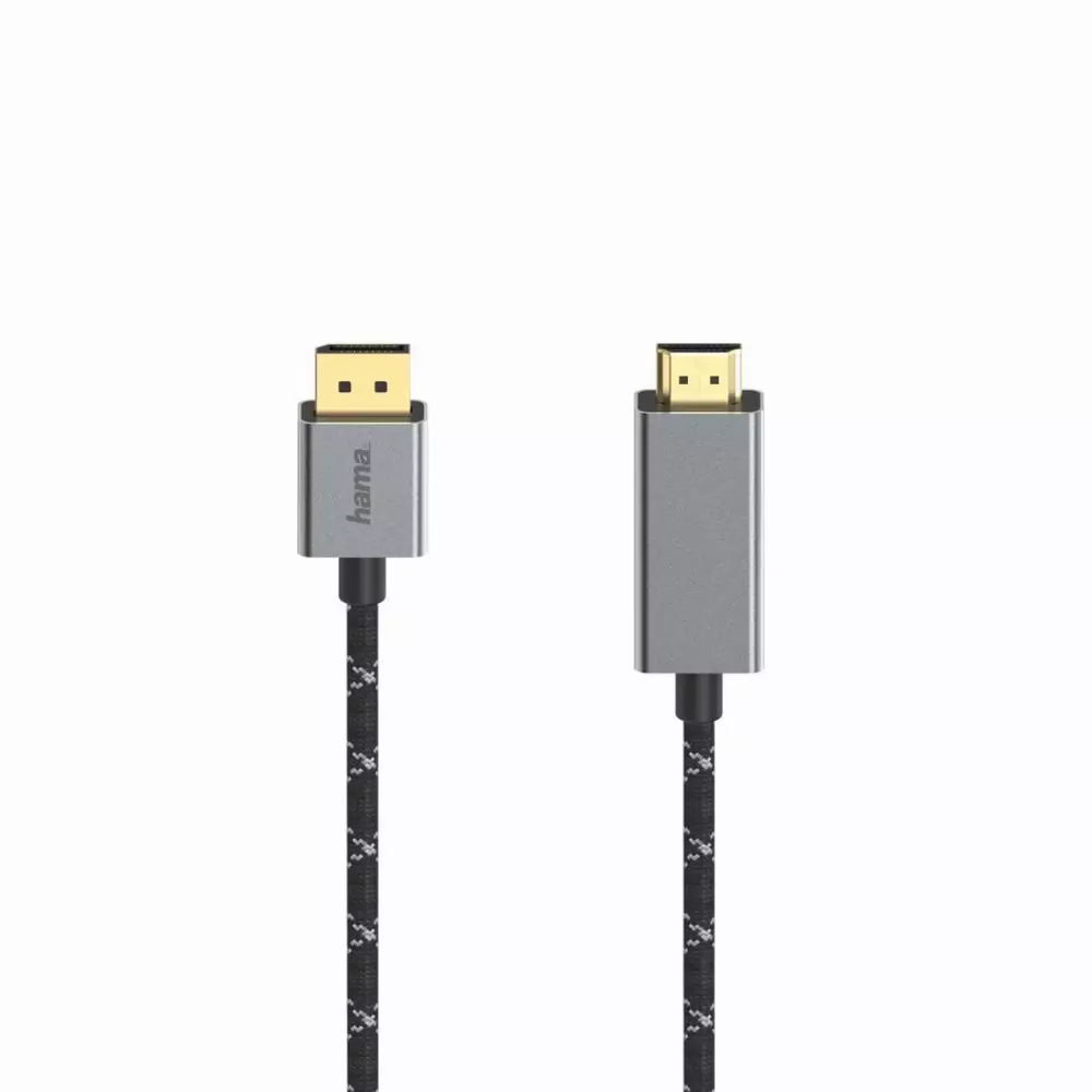 Кабел HAMA DisplayPort мъжко - HDMI мъжко, Ultra-HD, 4K@60 Hz, 1.5м, Алуминий, Позлатени конектори