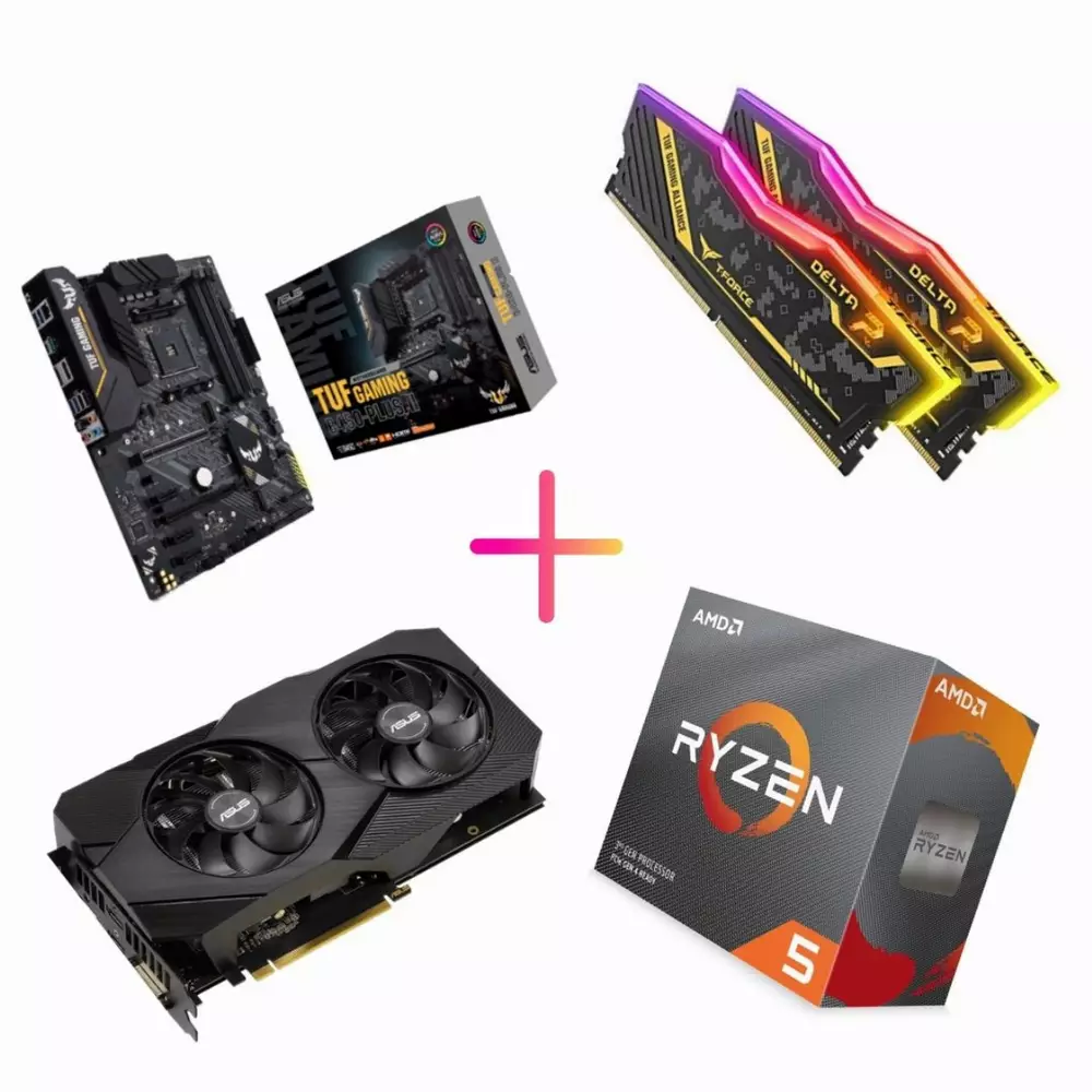 Комбо оферта (ASUS TUF GAMING B450-PLUS II + AMD Ryzen 5 3600 + RAM 16GB Team Group T-FORCE Delta TUF RGB 3200Mhz + ASUS Dual RTX 2060 EVO OC 6GB)