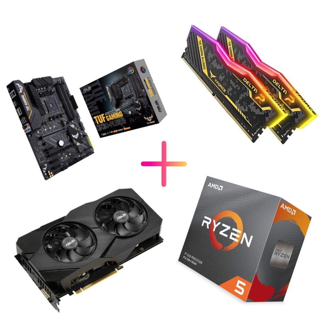 Комбо оферта (ASUS TUF GAMING B450-PLUS II + AMD Ryzen 5 3600 + RAM 16GB Team Group T-FORCE Delta TUF RGB 3200Mhz + ASUS Dual RTX 2060 EVO OC 6GB)