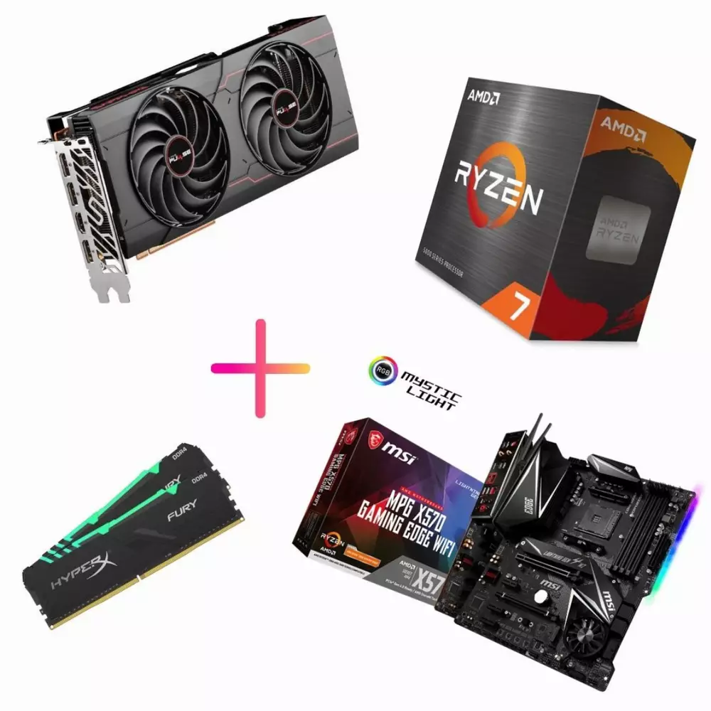 Комбо оферта (MSI MPG X570 GAMING EDGE WIFI + AMD Ryzen 7 5800X + Sapphire AMD Radeon PULSE RX 6700 XT 12GB + Kingston Hyper X Fury RGB 32GB (2x16GB) DDR4 3200MHz CL16)