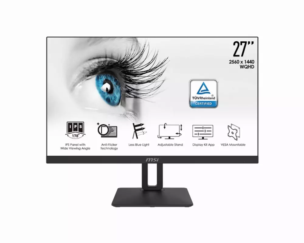 Монитор MSI PRO MP271QP 27", WQHD 2560x1440, 60Hz, 5ms, 126.6% (CIE 1976), 8 bits