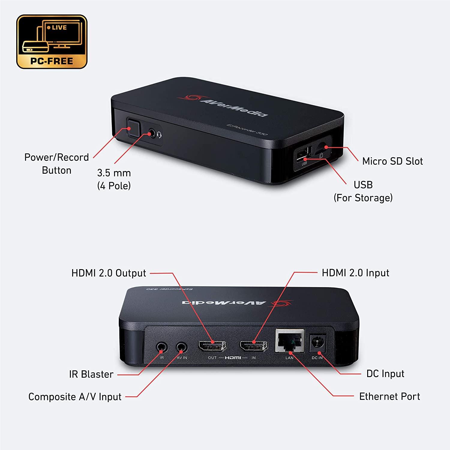 Captureur externe AVerMedia Capture HD Video EZRecorder 330, HDMI, Composite, USB, RJ45