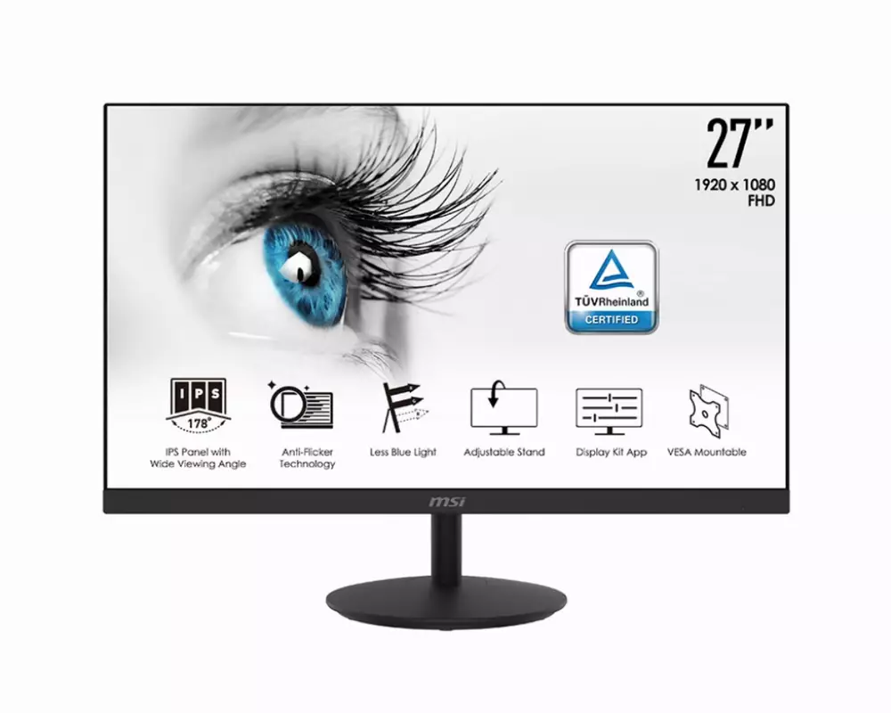 Монитор MSI PRO MP271 27", IPS, FHD 1920x1080, 75Hz, 5ms, 93.1% (CIE 1976)