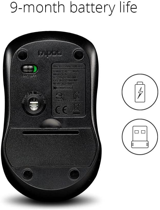 Мишка RAPOO 1620 Optical Wireless Mouse 2.4 GHz Black