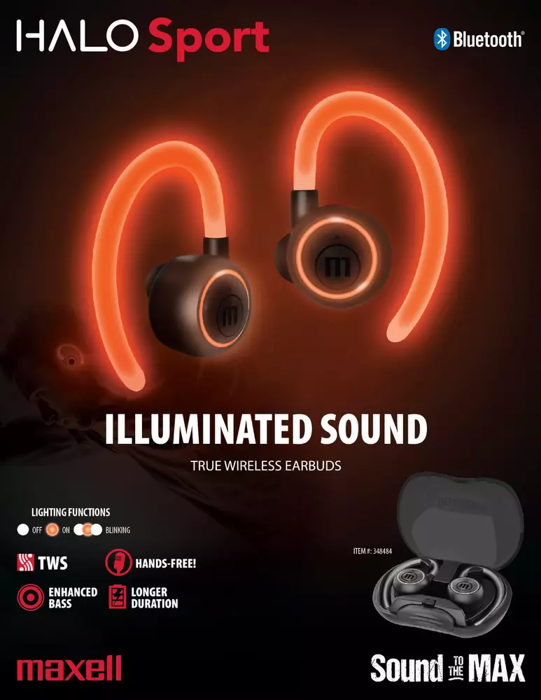 Блутут слушалки-тапи MAXELL HALO SPORT, True Wireless, Bluetooth 5.0, Черни