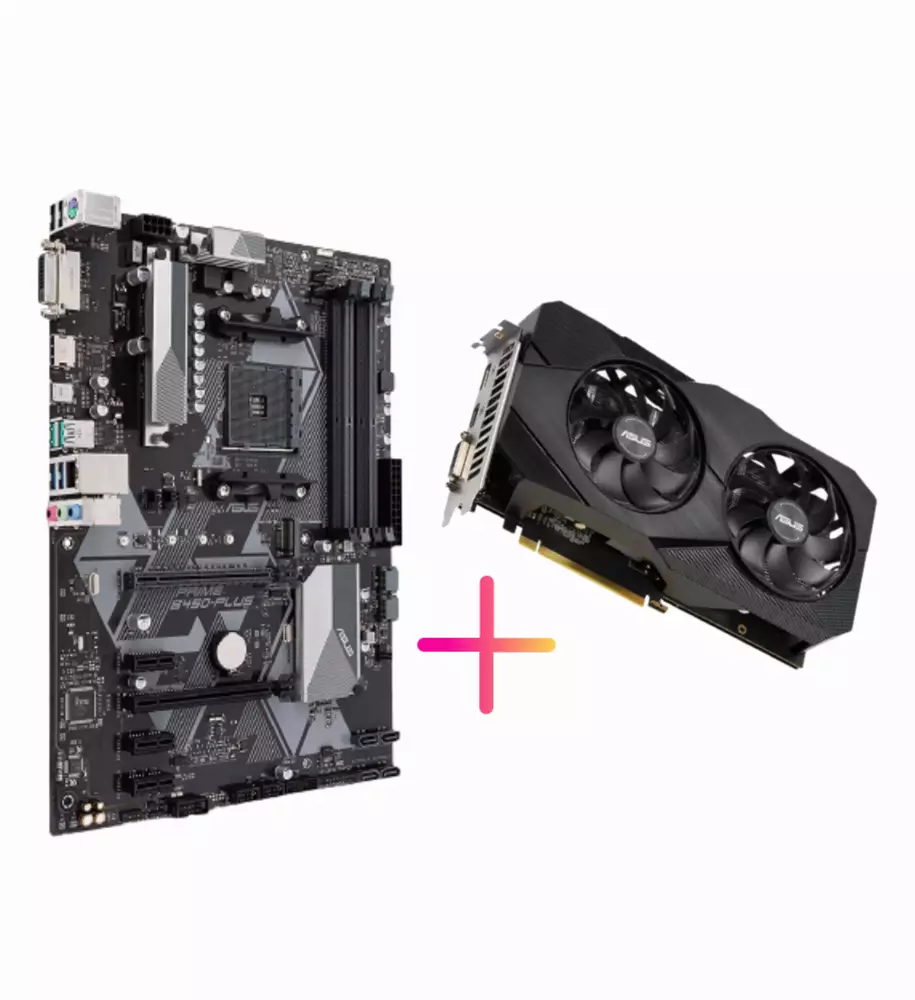 Комбо оферта (Дънна платка ASUS PRIME B450-PLUS +  Видео карта ASUS Dual GeForce GTX 1660 SUPER Advanced Edition EVO 6GB)