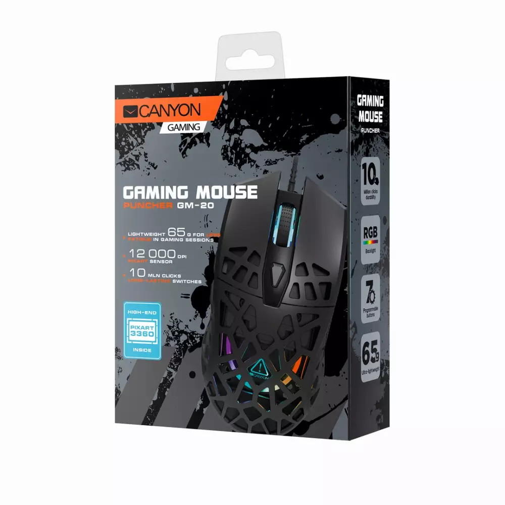 Геймърска мишка CANYON Puncher Lightweight Perforated Mouse - CND-SGM20B