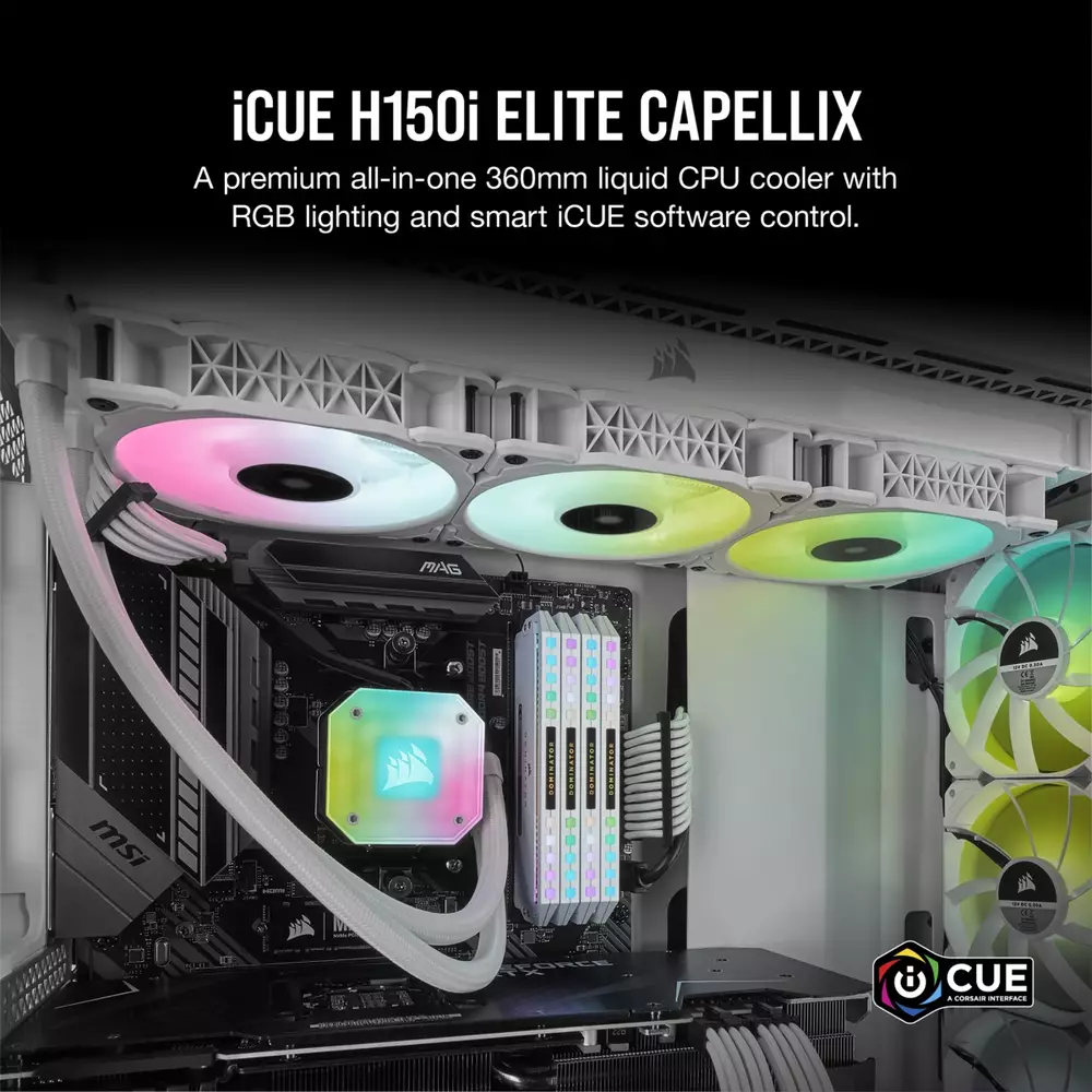 Водно охлаждане за процесор Corsair H150i Elite Capellix White Water Cooler - CW-9060051-WW