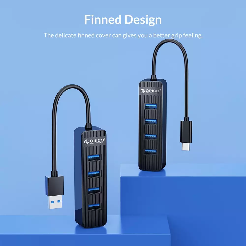 Orico хъб USB3.0 HUB 4 port - Type C input, 1m cable, aux Type-C power input - TWU3-4A-10
