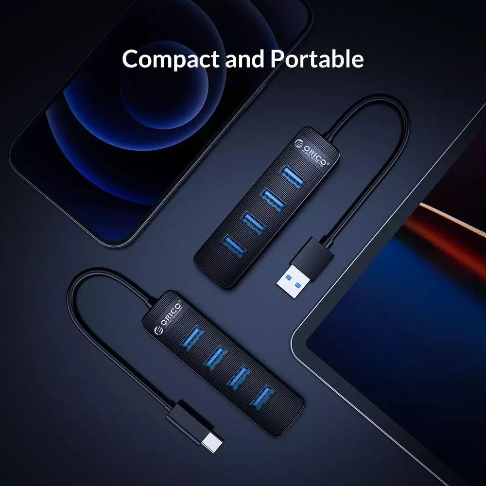 Orico хъб USB3.0 HUB 4 port - Type C input, 1m cable, aux Type-C power input - TWU3-4A-10