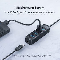Orico хъб USB3.0 HUB 4 port - Type C input, aux Type-C power input - TWC3-4A