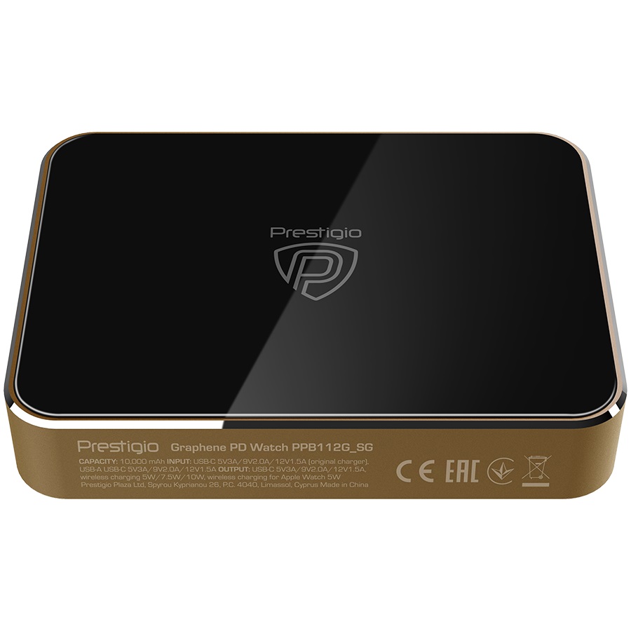 Външна батерия Prestigio Graphene Gold PD Watch Edition, 10 000 mAh, Fast Charge