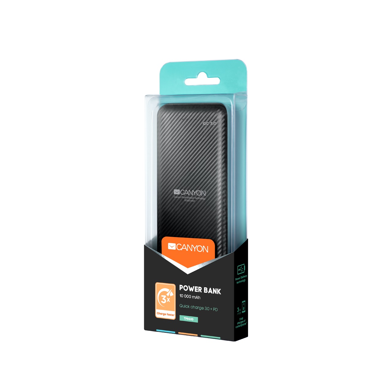 Външна батерия Canyon PB-105 10 000 mAh, Quick Charge, Black - CNE-TPBQ10B 