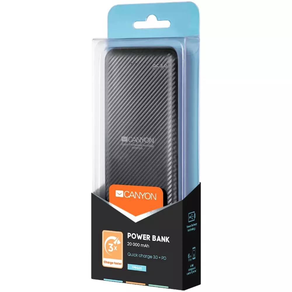 PowerBank Canyon  PB-205, 20 000 mAh, черен - CNE-TPBQ20B
