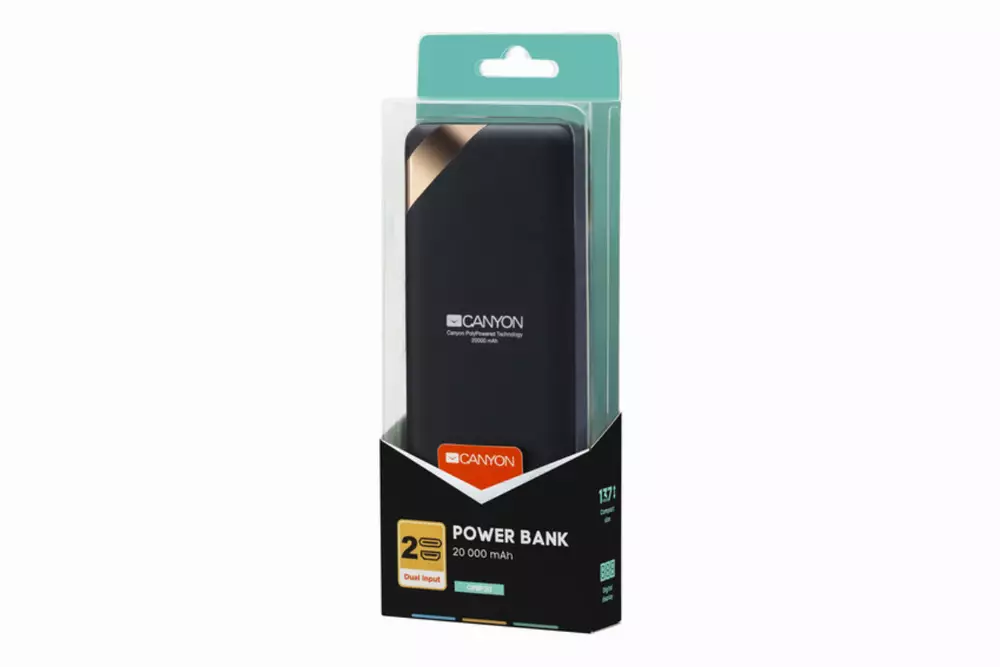 PowerBank Canyon PB202, 20 000 mAh, черен - CNE-CPBP20B
