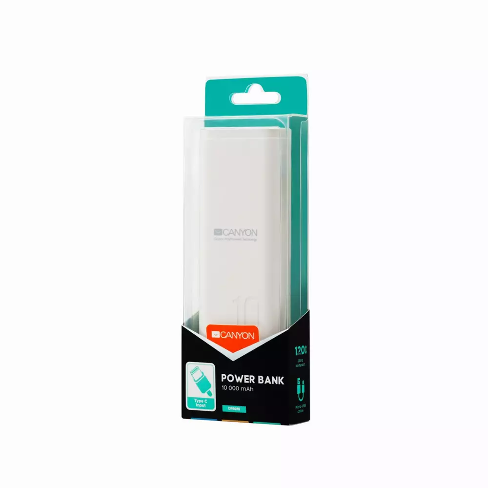 Външна батерия Canyon PB-103 10000 mAh, Бял - CNE-CPB010W