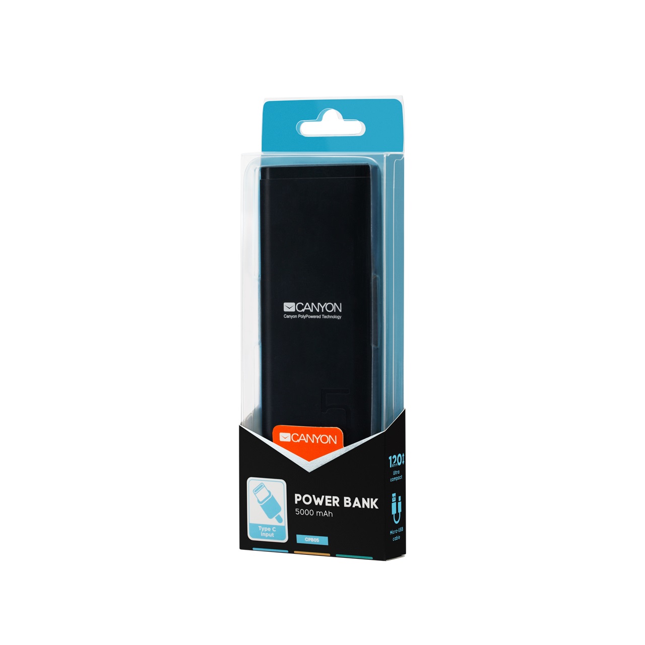 Външна батерия Canyon PB-53, 5000 mAh, Черна - CNE-CPB05B