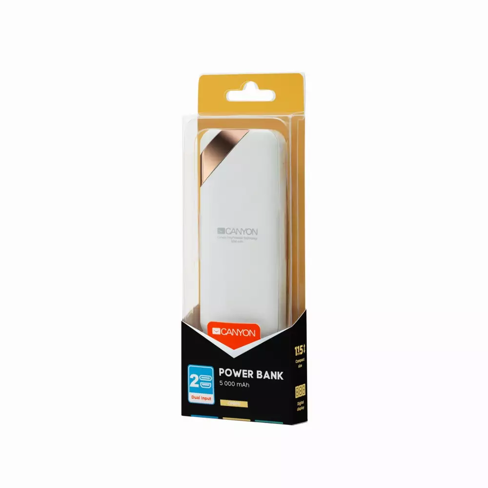 PowerBank Canyon PB-54, 5000 mAh, Бяла - CNE-CPBP5W