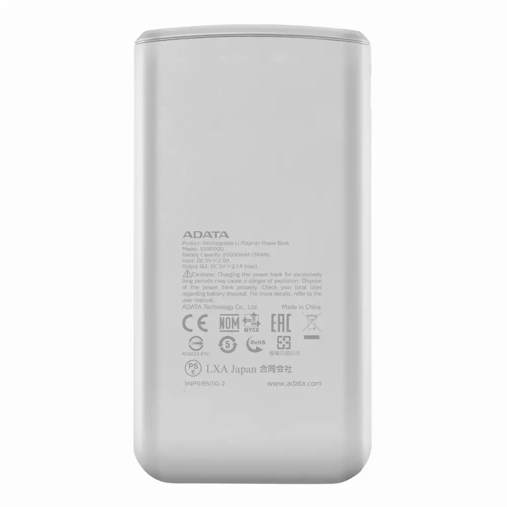 Външна батерия ADATA S20000D,20 000 mAh, бял - AS20000D-DGT-CWH