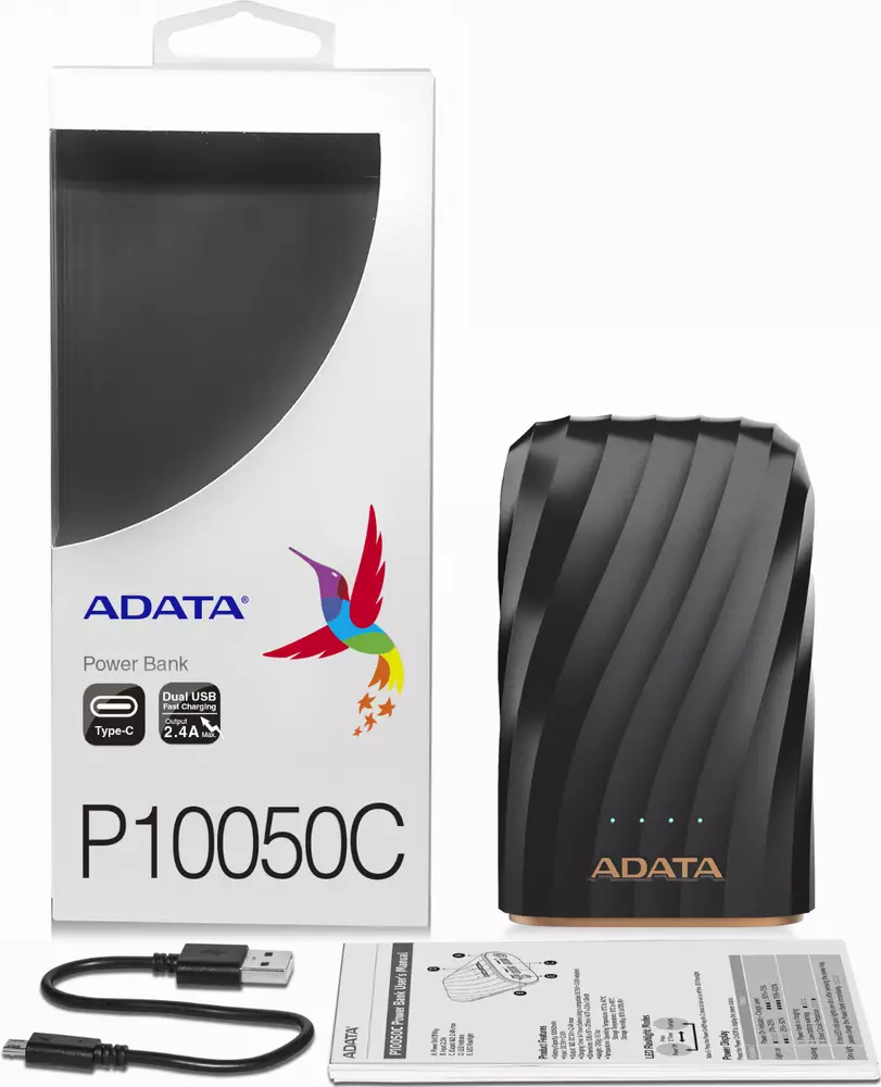 Външна батерия ADATA P10050C, черна - AP10050C-USBC-CBK