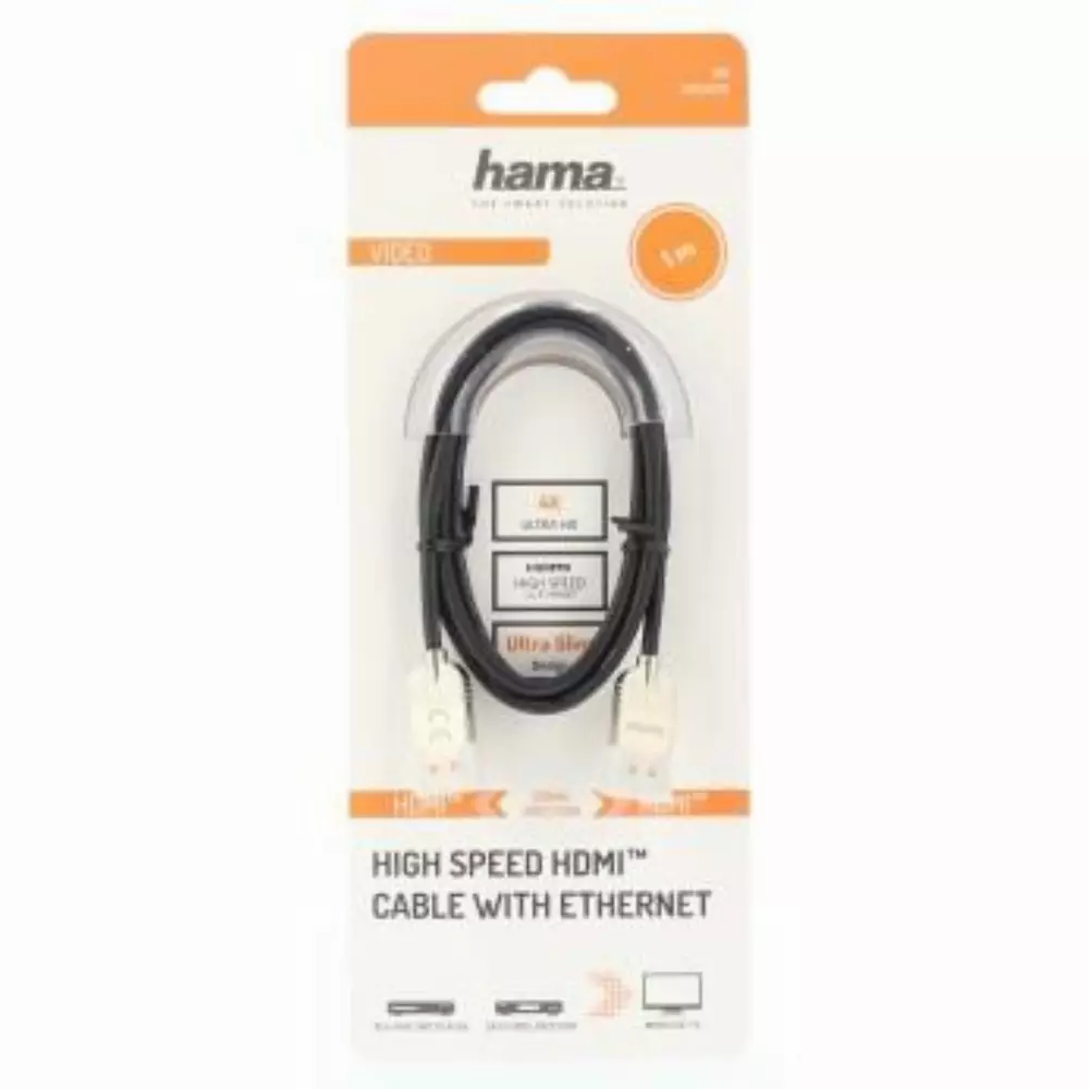 Кабел HAMA Ultra-Slim, HDMI мъжко-мъжко, Ultra-HD, 4K, 1.0 м, Екраниран
