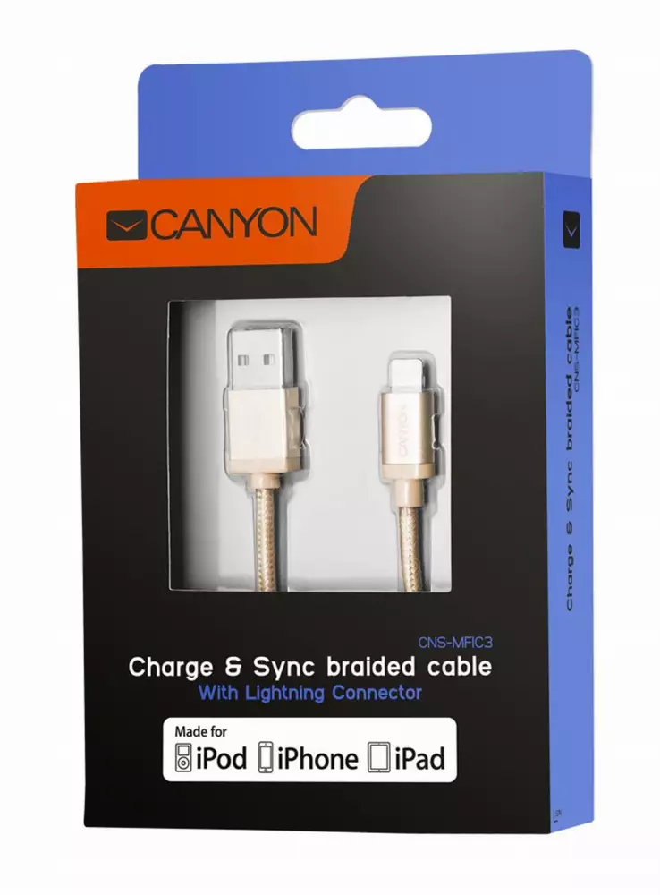 Кабел Canyon USB 2.0 към Lightning - CNS-MFIC3GO, Apple certified